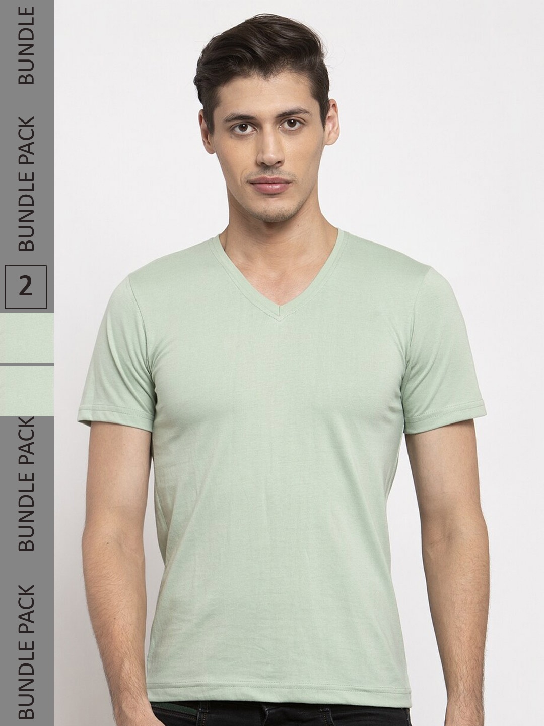 

Friskers Pack of 2 V-Neck Slim Fit T-shirt, Sea green