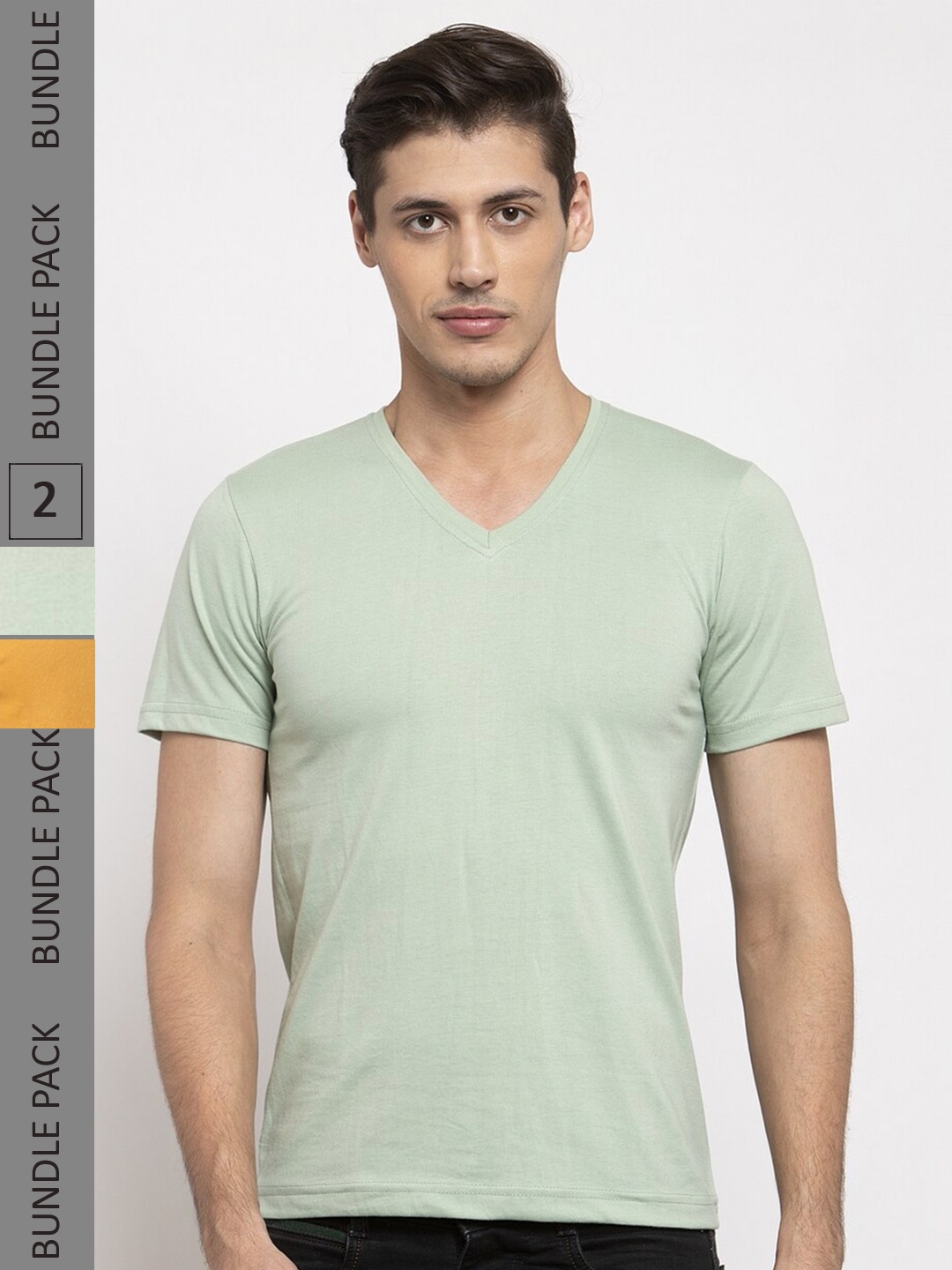 

Friskers Pack of 2 V-Neck Slim Fit T-shirt, Gold