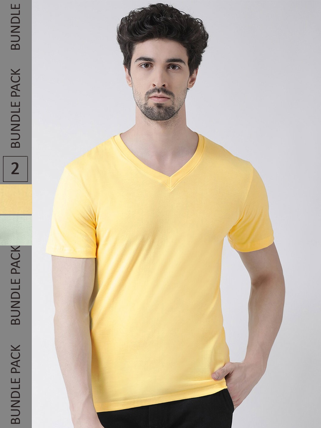 

Friskers Pack Of 2 V-Neck Slim Fit Cotton T-shirt, Yellow