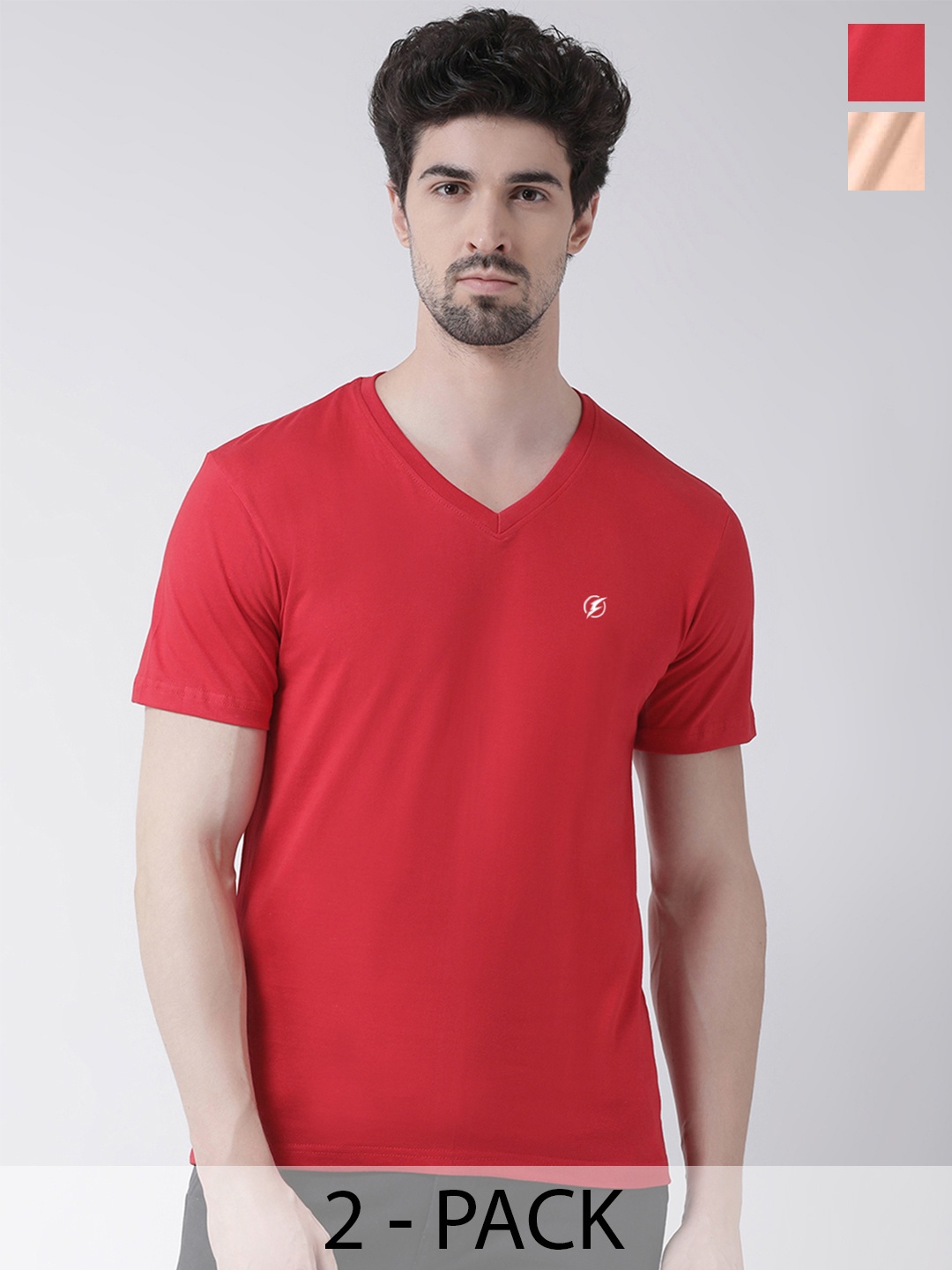 

Friskers Pack Of 2 V Neck Cotton T-shirt, Red