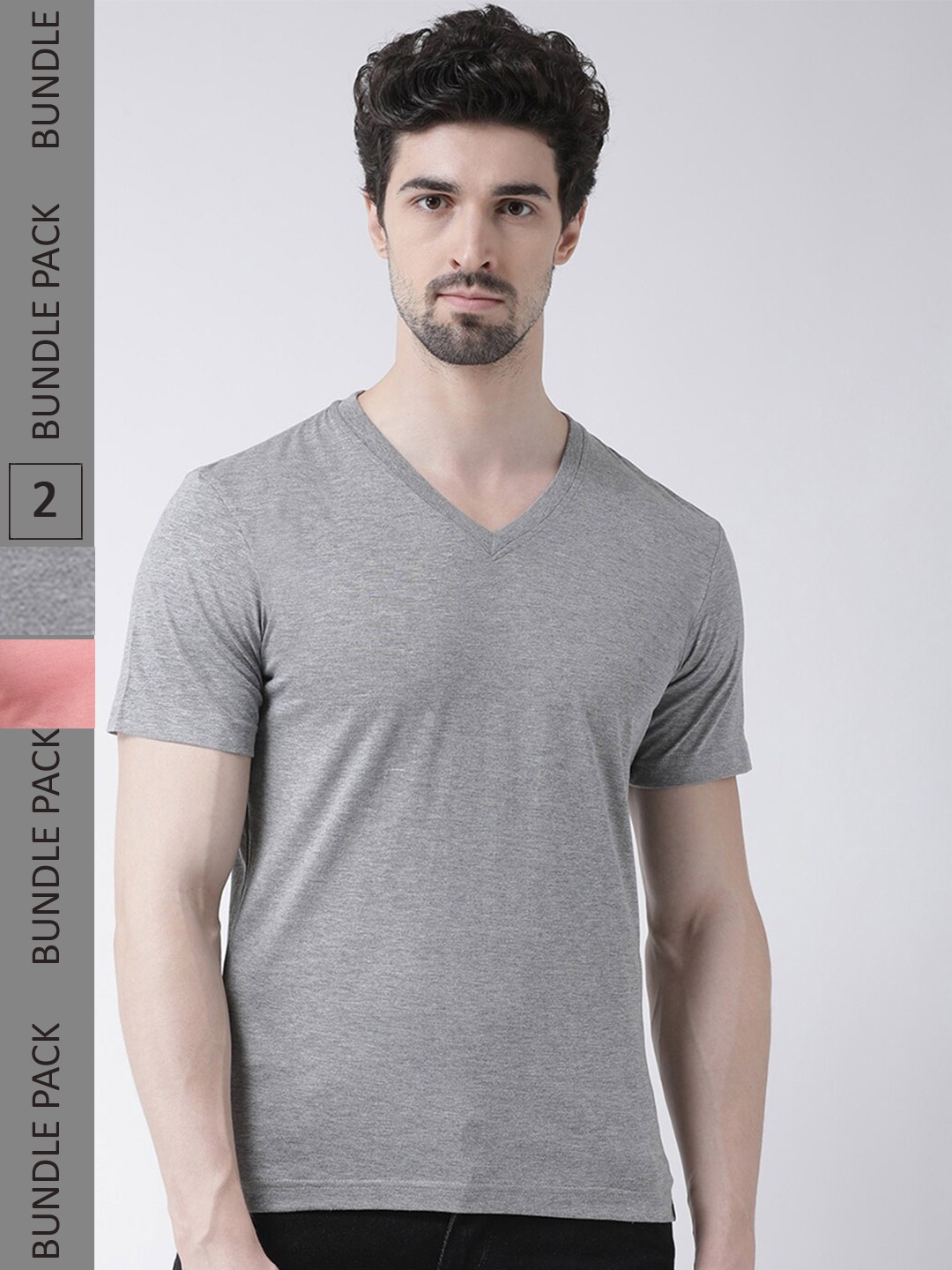 

Friskers Pack Of 2 V-Neck Slim Fit Cotton T-shirt, Grey