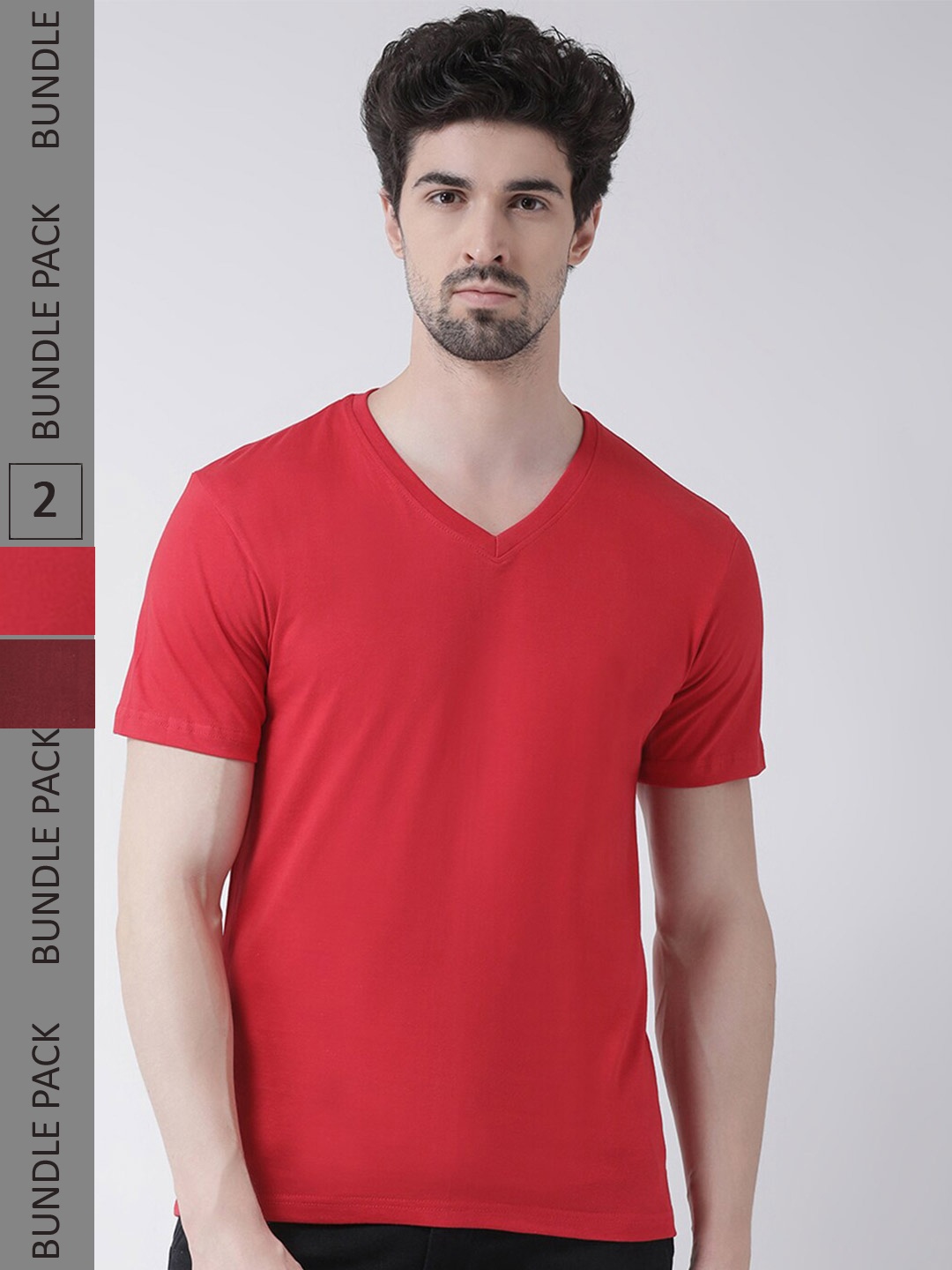 

Friskers Pack of 2 V-Neck Slim Fit T-shirt, Red