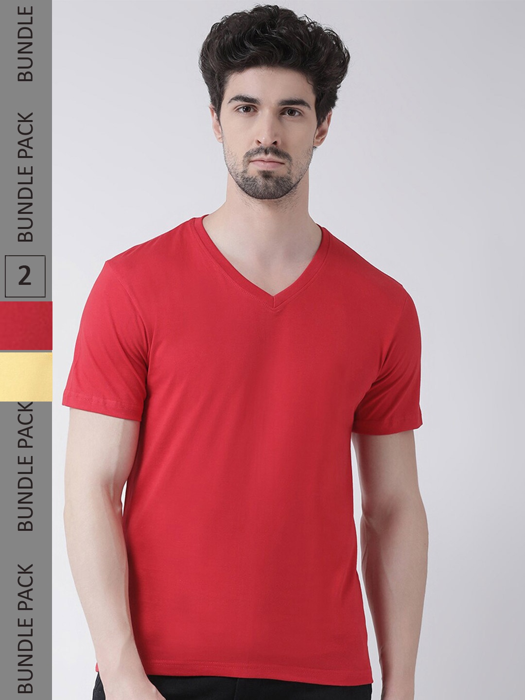 

Friskers Pack of 2 V-Neck Slim Fit T-shirt, Red