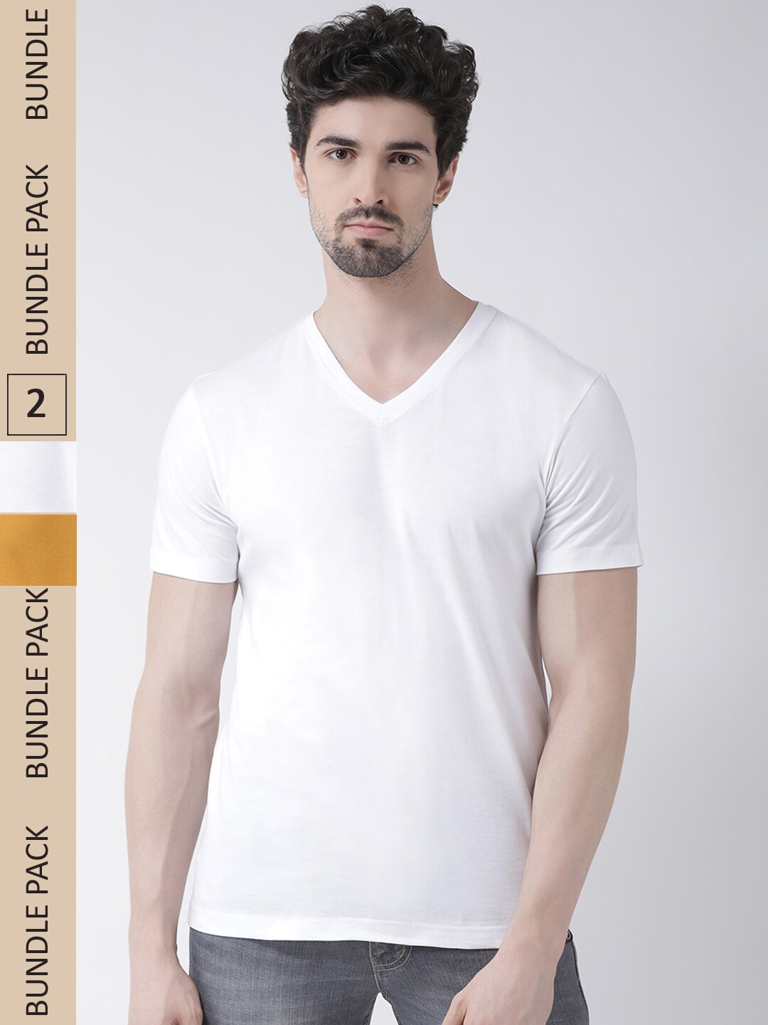 

Friskers Pack Of 2 V-Neck Slim Fit Cotton T-shirt, White
