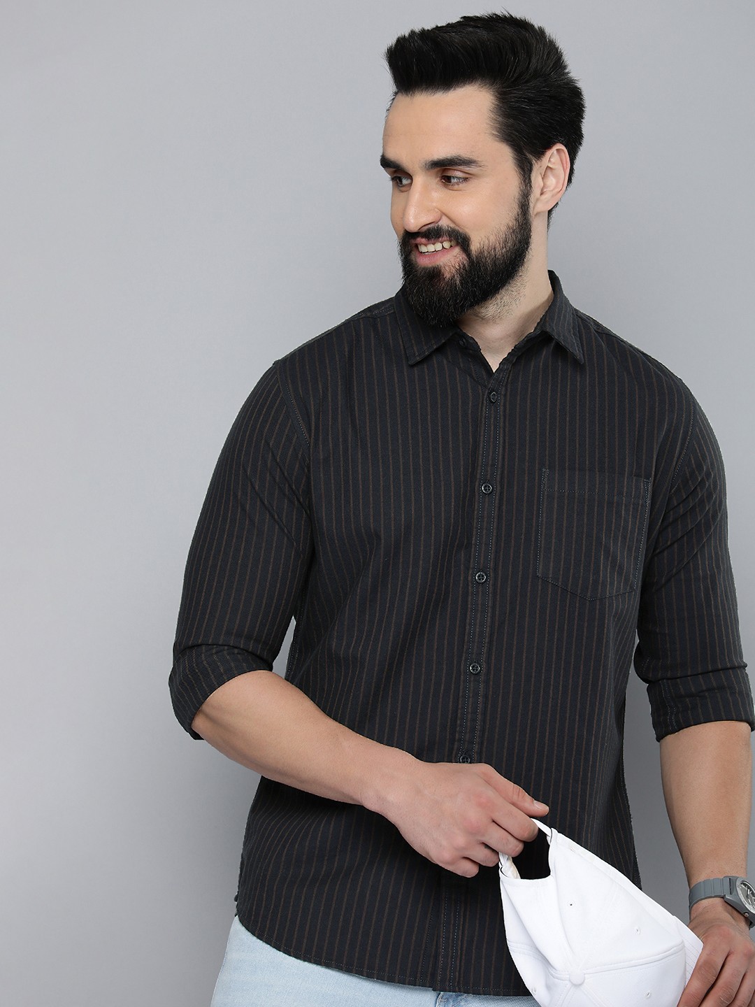 

HERE&NOW Men Black Slim Fit Opaque Casual Shirt