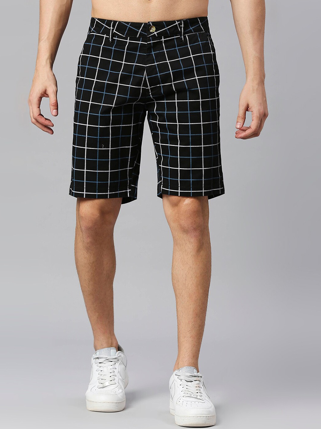 

Thomas Scott Men Checked Slim Fit Regular Shorts, Black