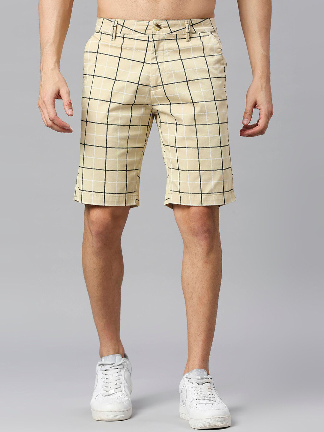

Thomas Scott Men Checked Slim Fit Regular Shorts, Beige