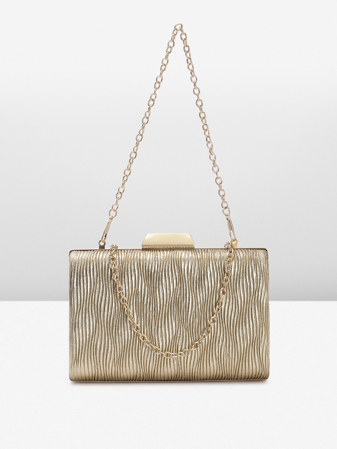 

Van Heusen Women Textured Box Clutch, Gold