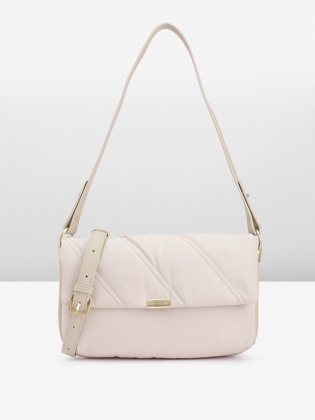 

Van Heusen Solid Structured Baguette Bag with Quilted Detail, Off white