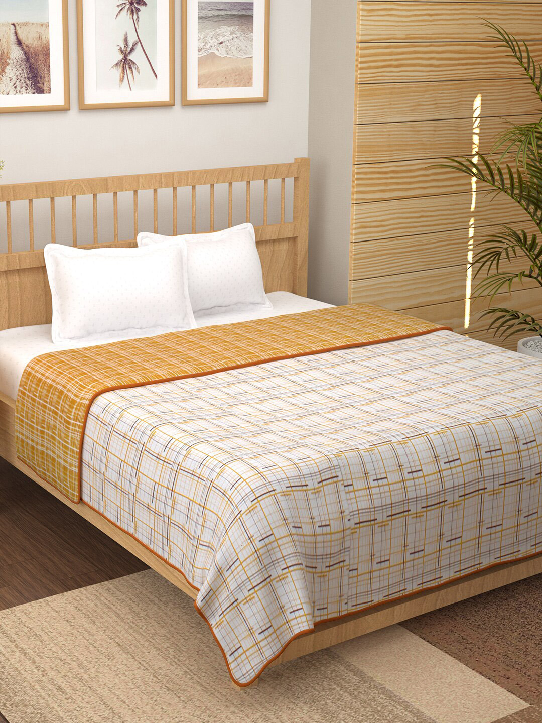 

Story@home Yellow & White Striped AC Room 150 GSM Reversible Cotton Double Bed Dohar