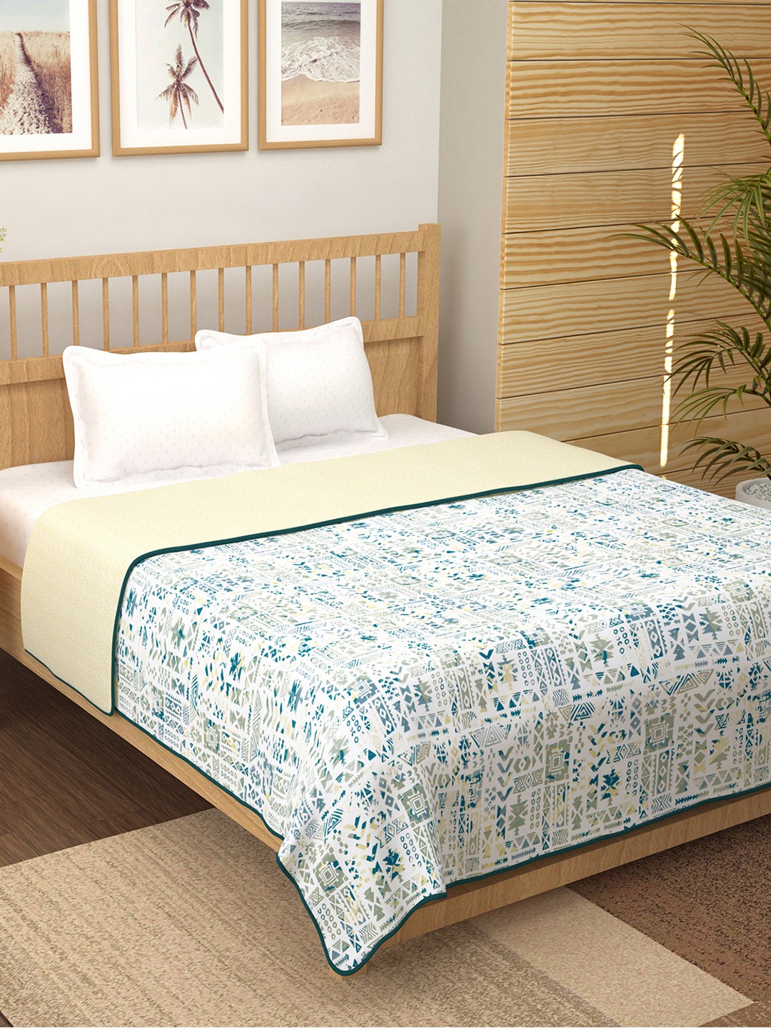 

Story@home Yellow & Blue Printed AC Room 150 GSM Reversible Cotton Double Bed Dohar