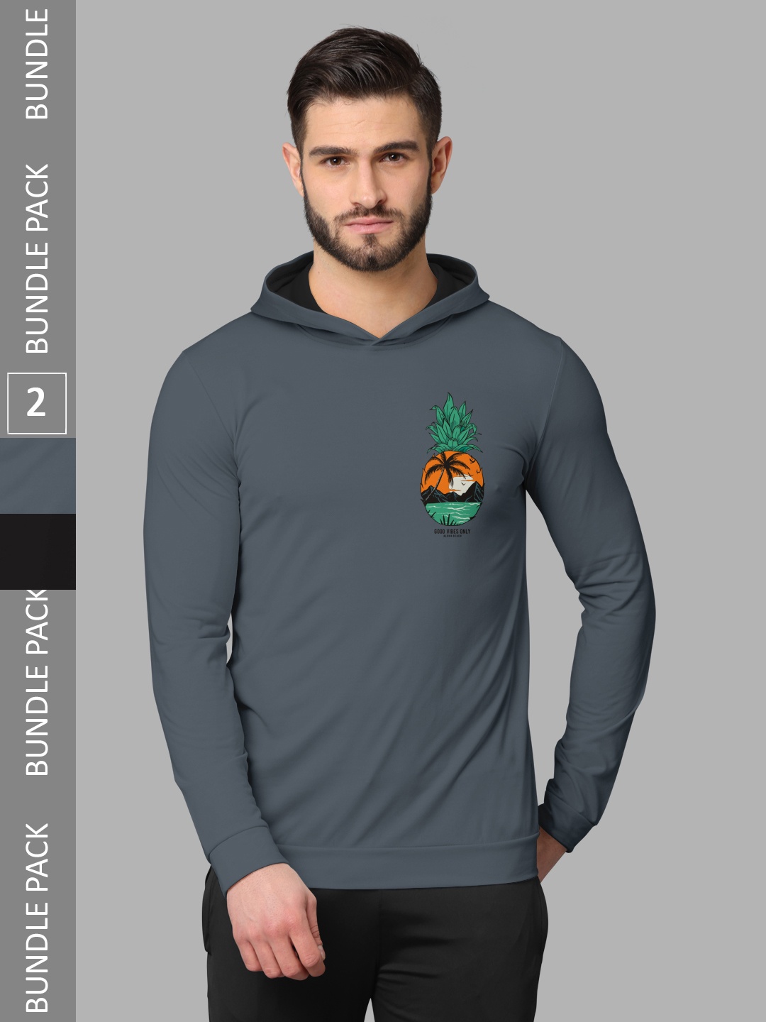 

BULLMER Pack of 2 Conversational Printed Hooded Sweatshirt, Grey