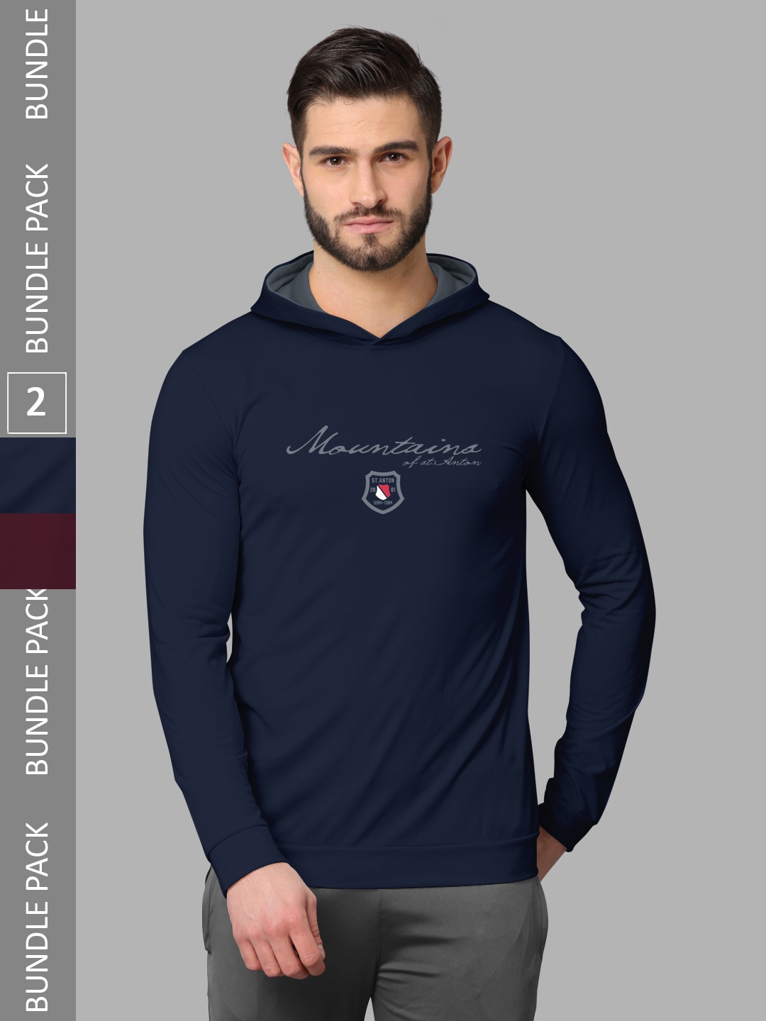 

BULLMER Pack Of 2 Graphic Printed Cotton Sweatshirt, Burgundy