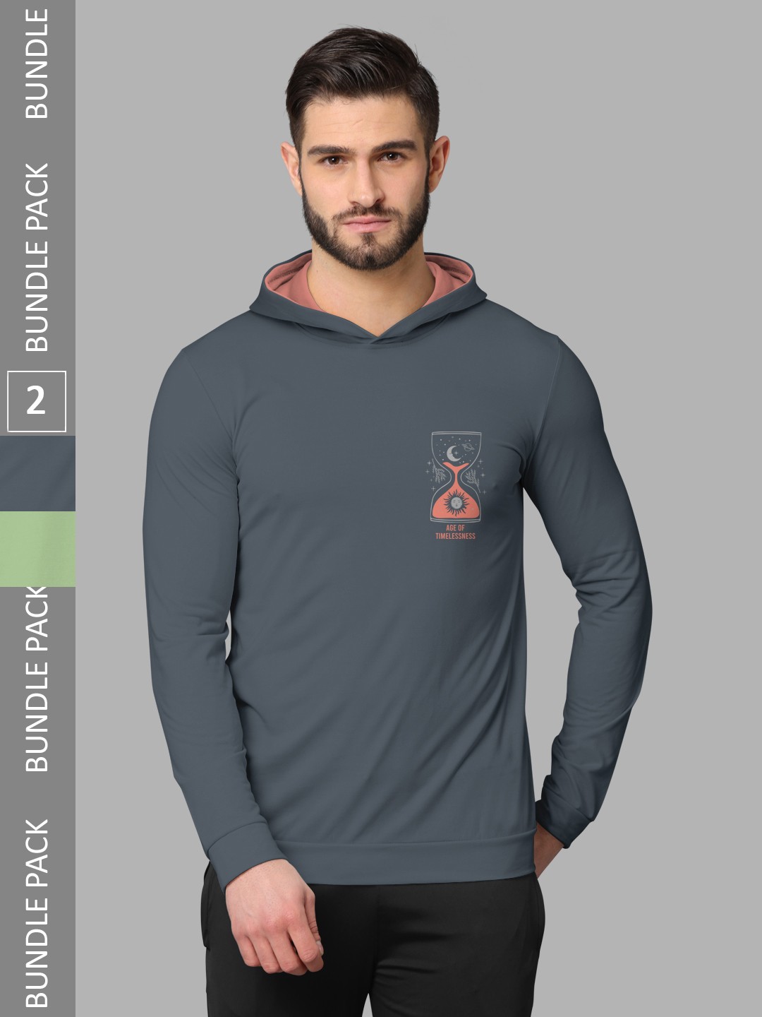 

BULLMER Pack Of 2 Graphic Printed Hooded Cotton Sweatshirt, Grey
