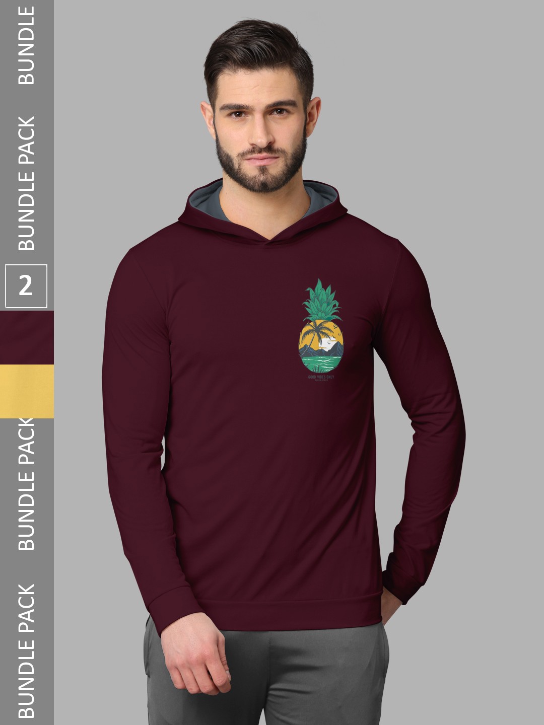 

BULLMER Pack Of 2 Graphic Printed Hooded Cotton Sweatshirt, Burgundy