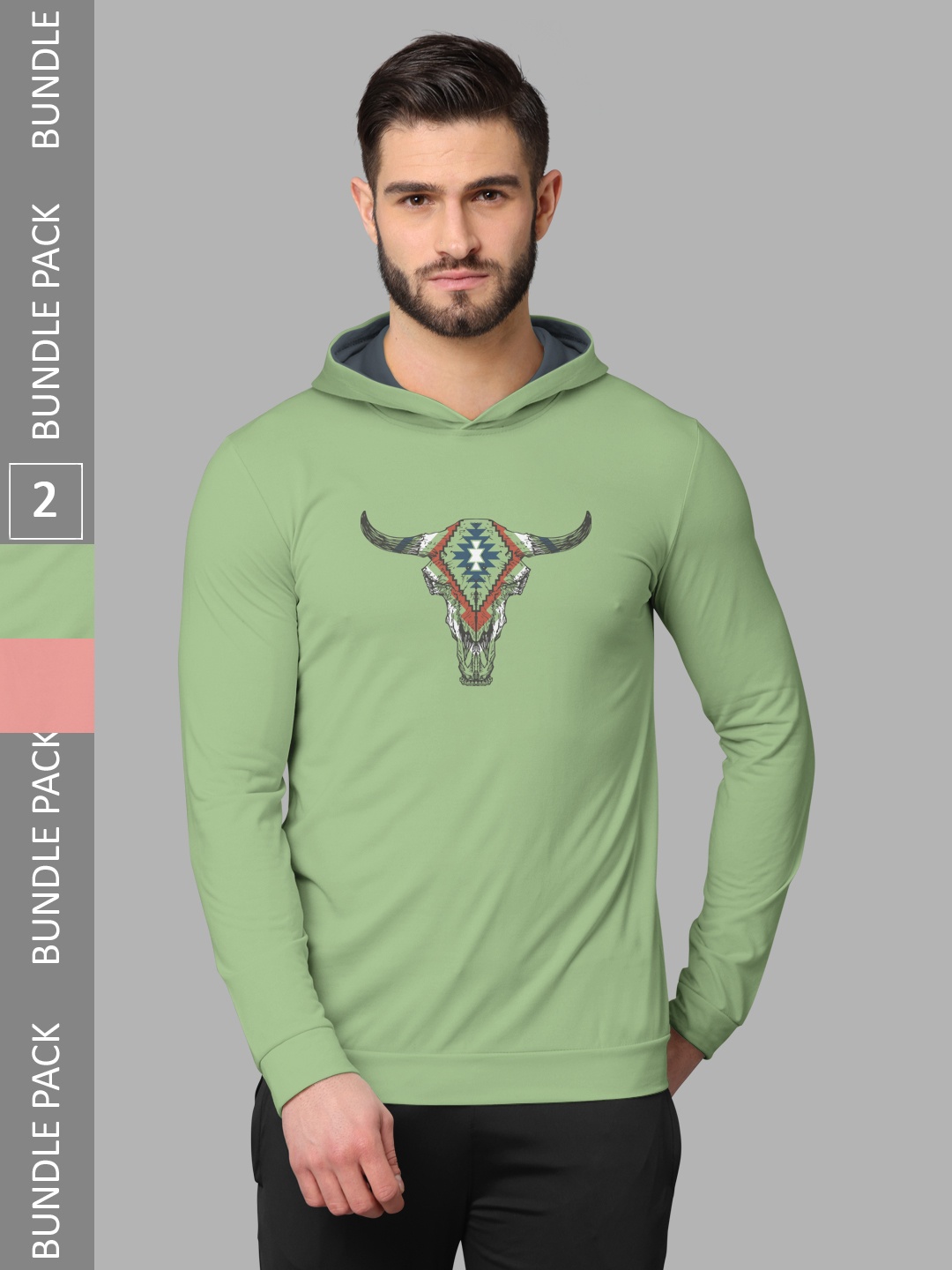

BULLMER Pack Of 2 Graphic Printed Hooded Cotton Sweatshirt, Green