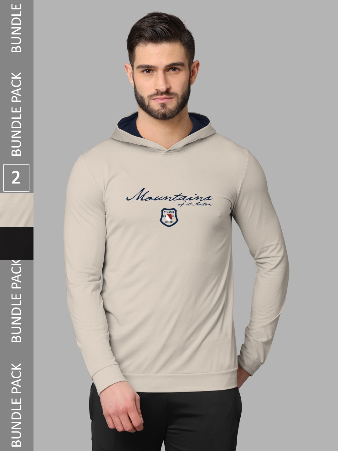 

BULLMER Pack Of 2 Graphic Printed Hooded Cotton Sweatshirt, Beige