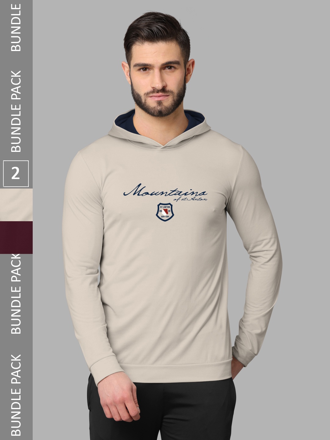 

BULLMER Pack Of 2 Graphic Printed Hooded Cotton Sweatshirt, Beige