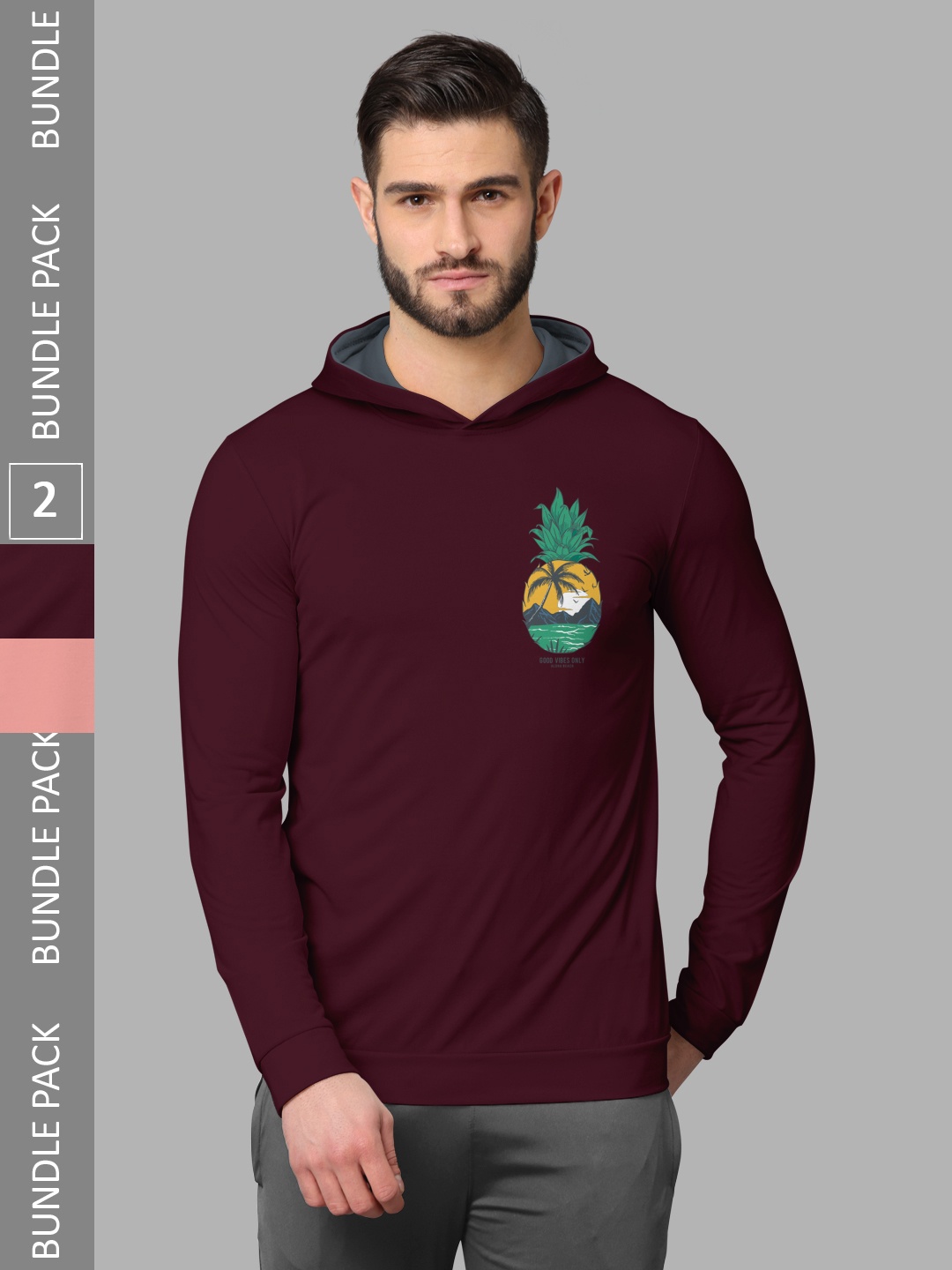 

BULLMER Pack Of 2 Graphic Printed Hooded Cotton Sweatshirt, Burgundy
