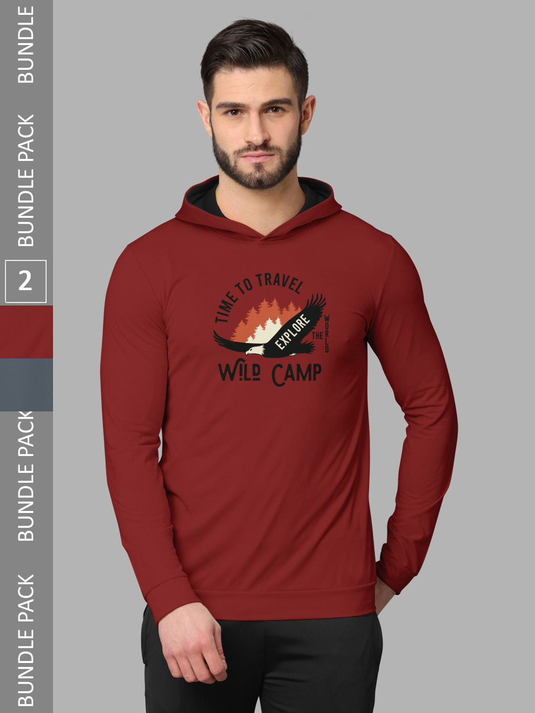 

BULLMER Pack Of 2 Graphic Printed Hooded Cotton Sweatshirt, Rust