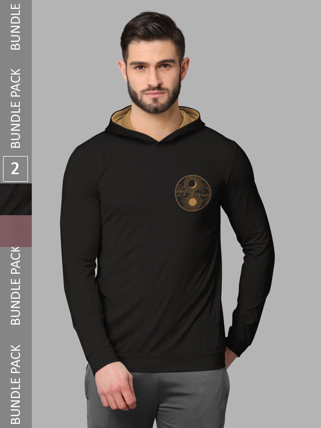 

BULLMER Pack Of 2 Graphic Printed Hooded Cotton Sweatshirt, Black