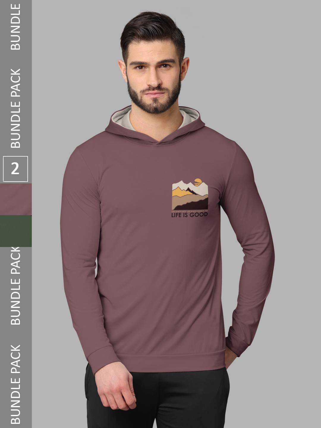 

BULLMER Pack Of 2 Graphic Printed Hooded Cotton Sweatshirt, Taupe