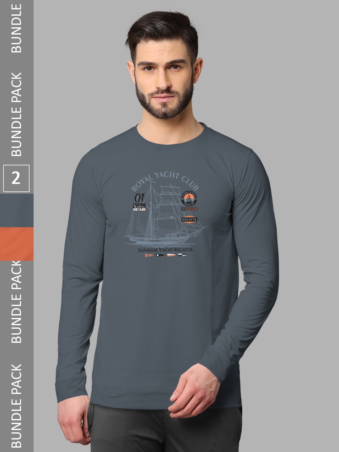 

BULLMER Pack Of 2 Graphic Printed Hooded Cotton Sweatshirt, Orange