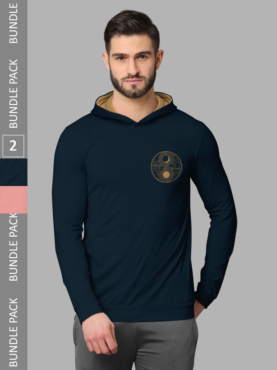 

BULLMER Pack Of 2 Graphic Printed Hooded Cotton Sweatshirt, Navy blue