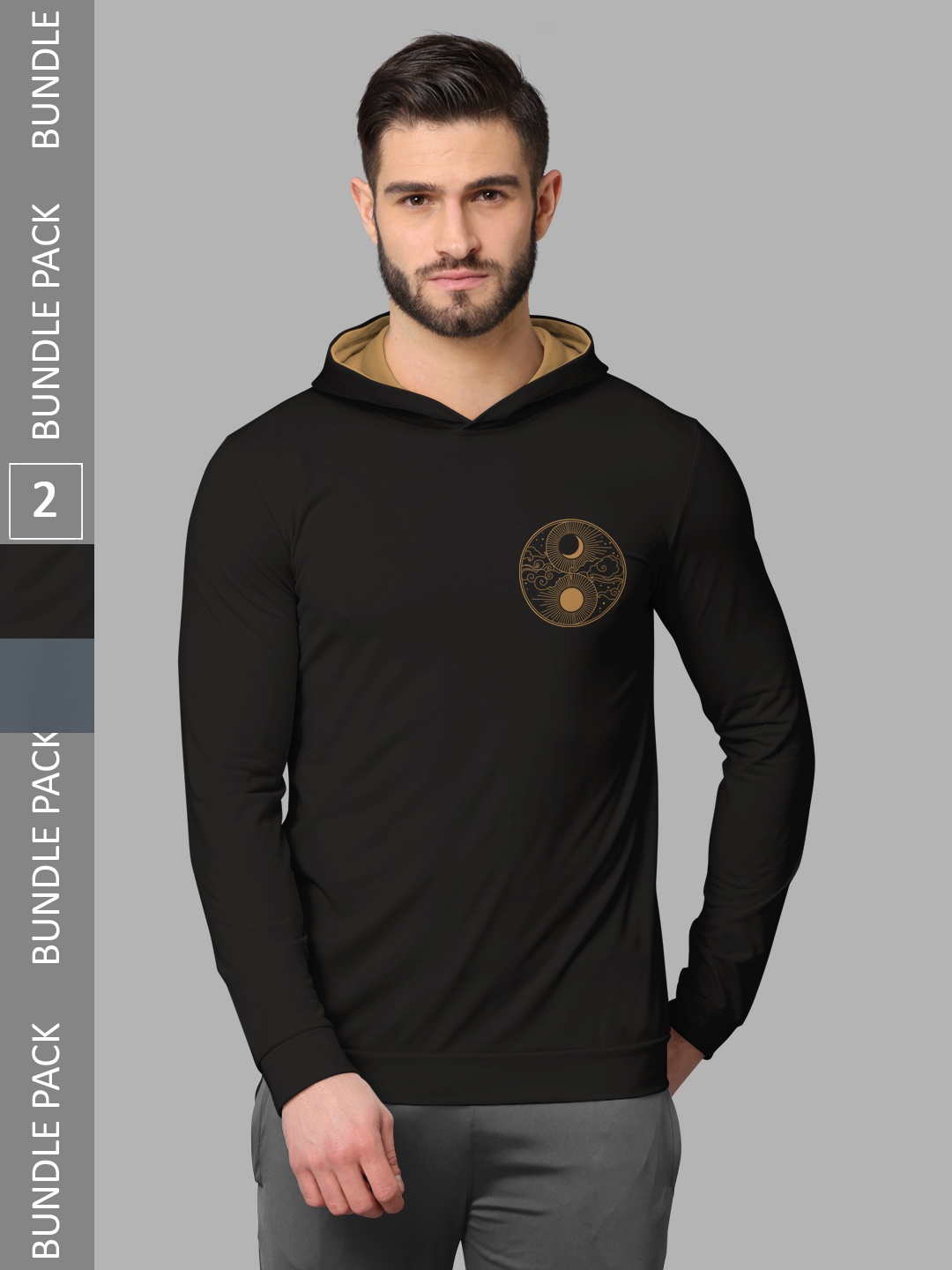 

BULLMER Pack Of 2 Graphic Printed Hooded Cotton Sweatshirt, Black