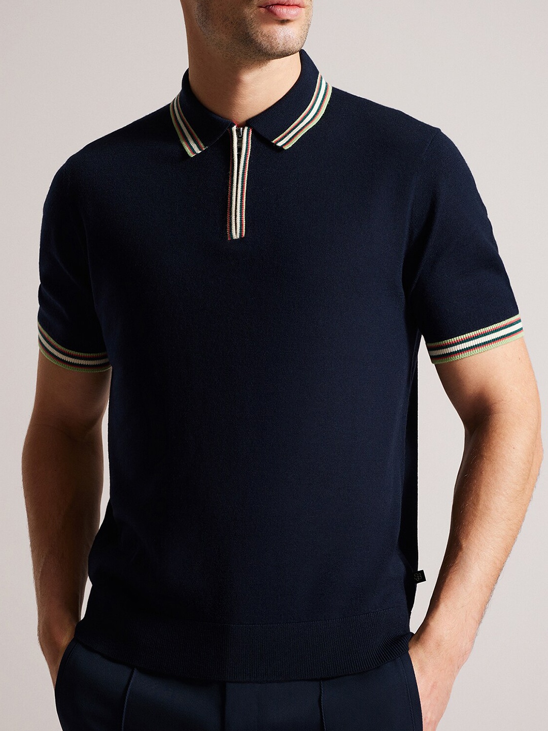 

Ted Baker Polo Collar Short Sleeves Cotton T-shirt, Navy blue