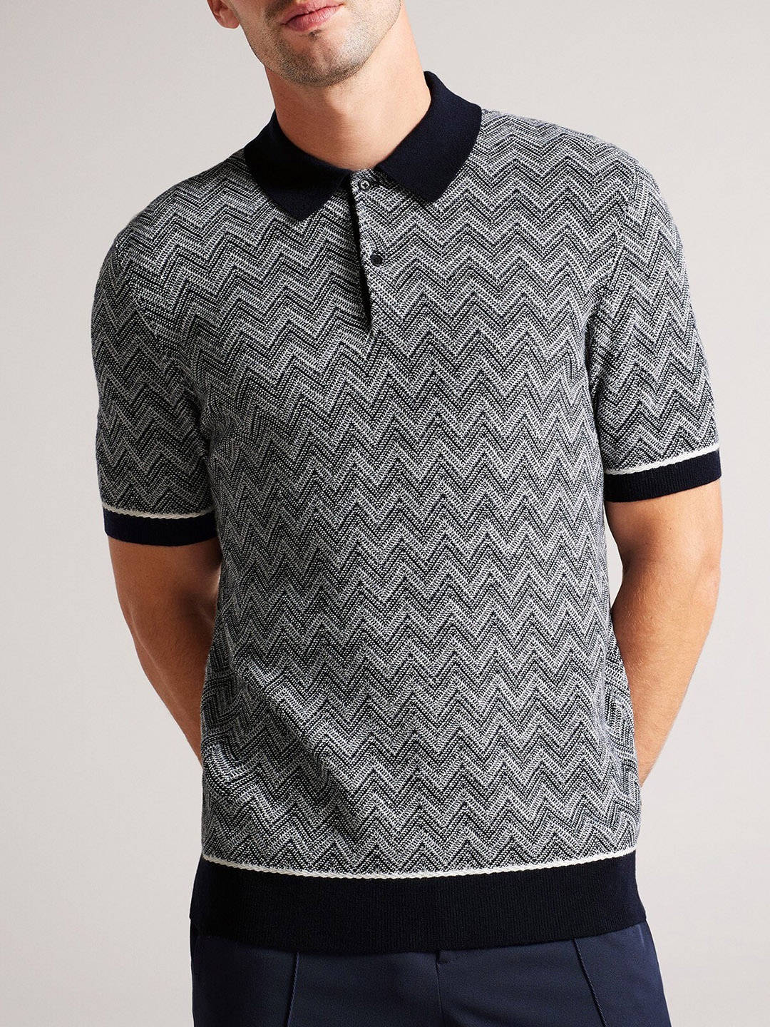 

Ted Baker Self Design Polo Collar T-shirt, Navy blue