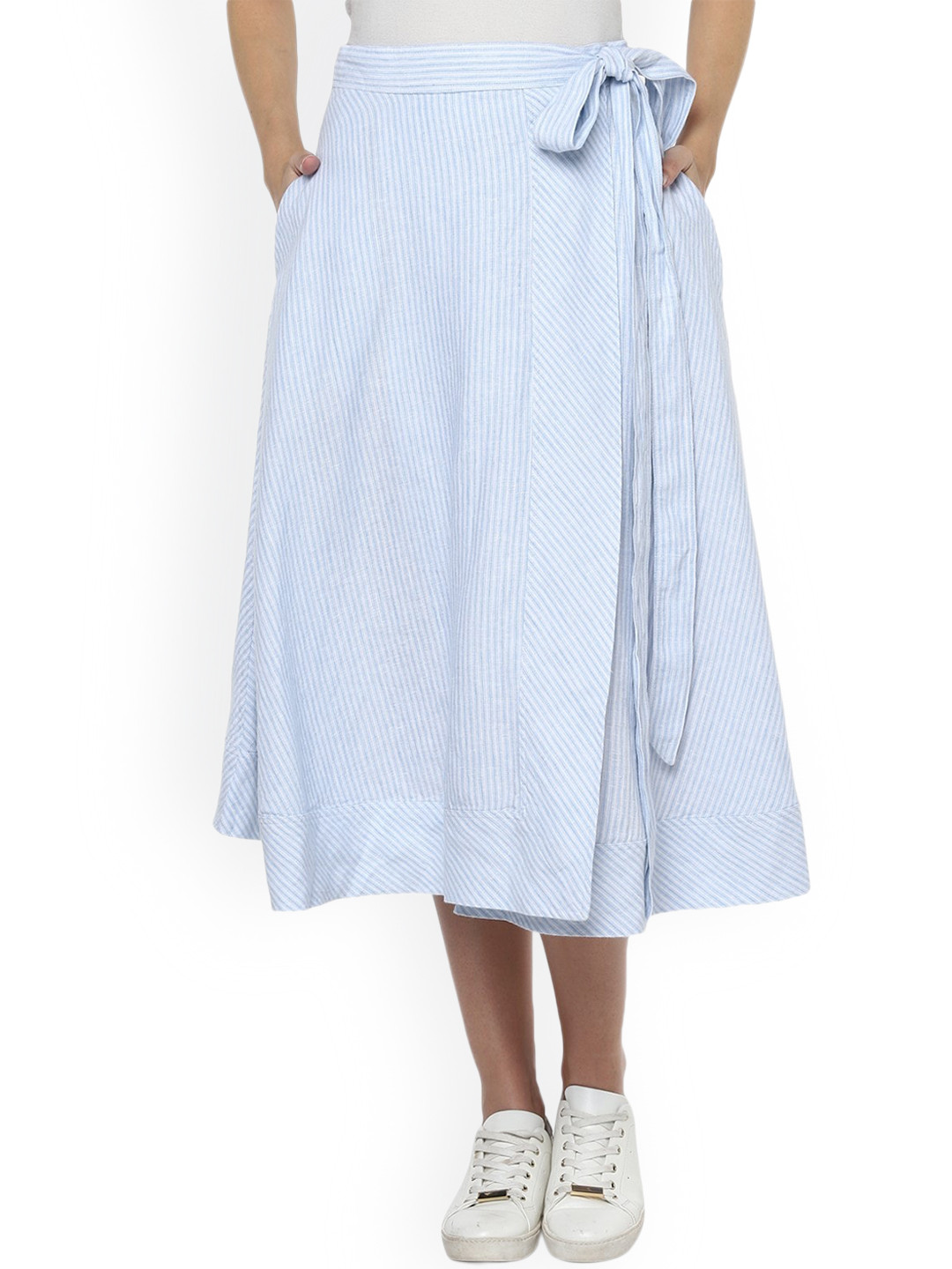 

Polo Ralph Lauren Striped Pure Linen Tie-Ups Midi A-Line Skirt, Turquoise blue