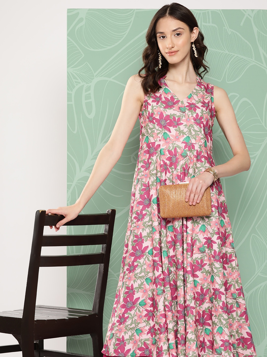 

Janasya Women Multicoloured Floral Printed Kurta with Palazzos, Magenta
