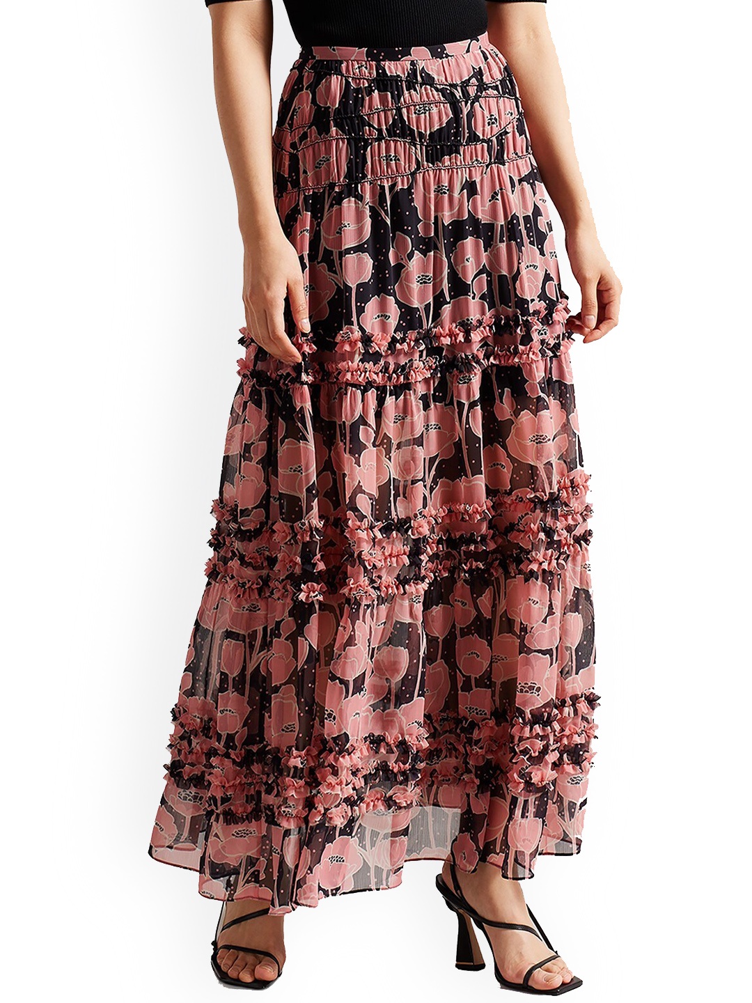 

Ted Baker Printed Tiered Maxi Skirt, Pink