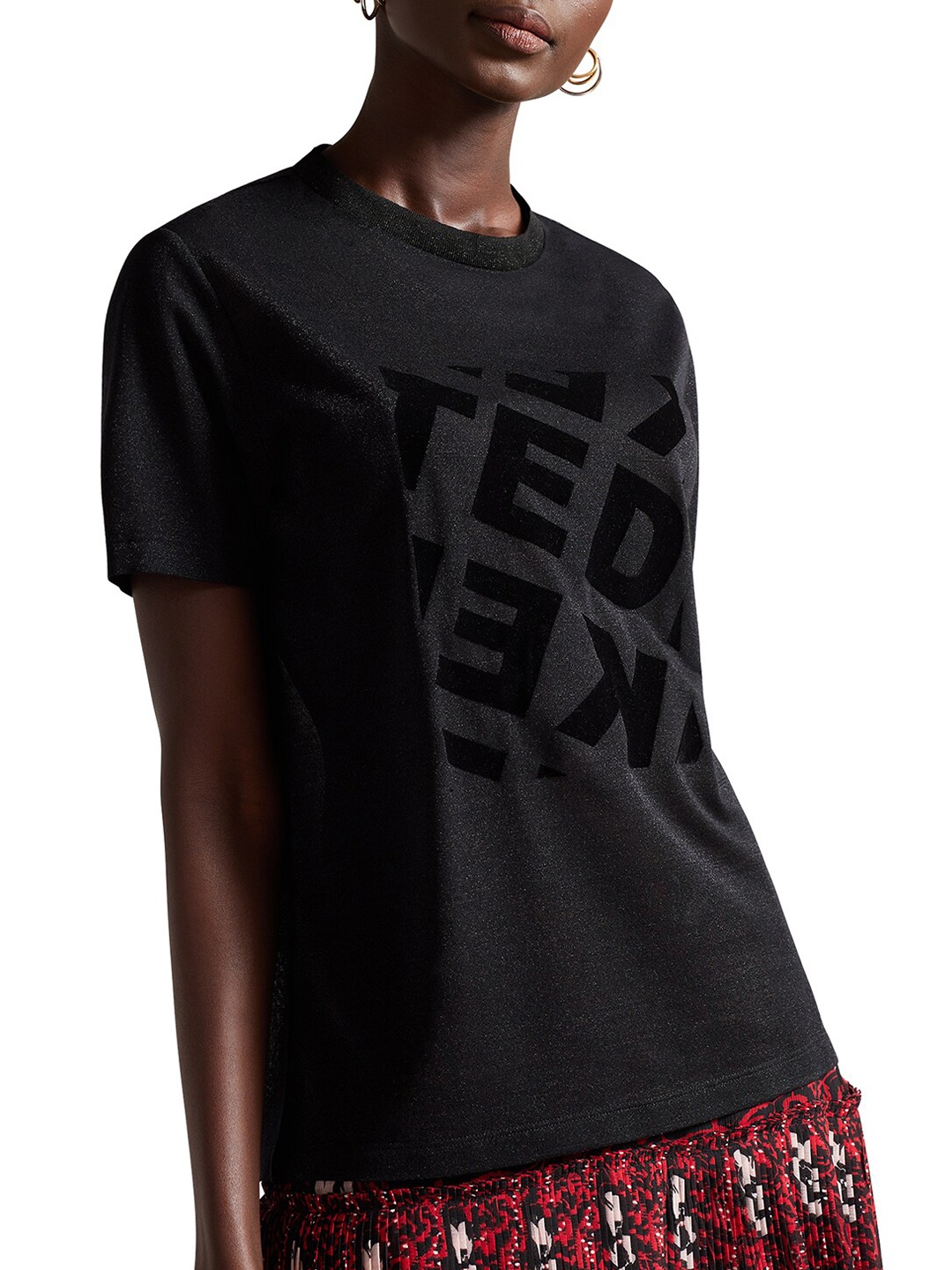 

Ted Baker Typography Printed Round Neck Cotton T-shirt, Black