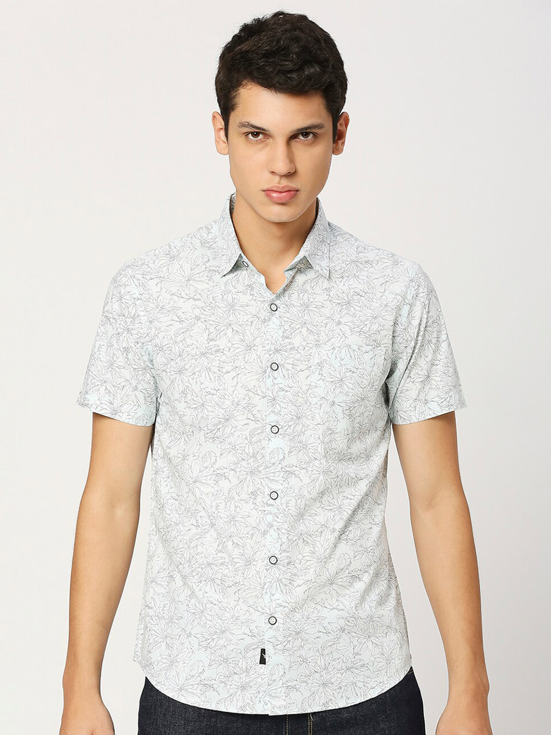 

VALEN CLUB Slim Fit Floral Printed Pure Cotton Casual Shirt, Off white
