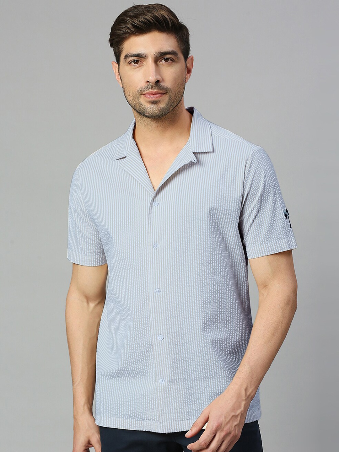 

Thomas Scott Striped Classic Slim Fit Opaque Casual Cotton Shirt, Blue