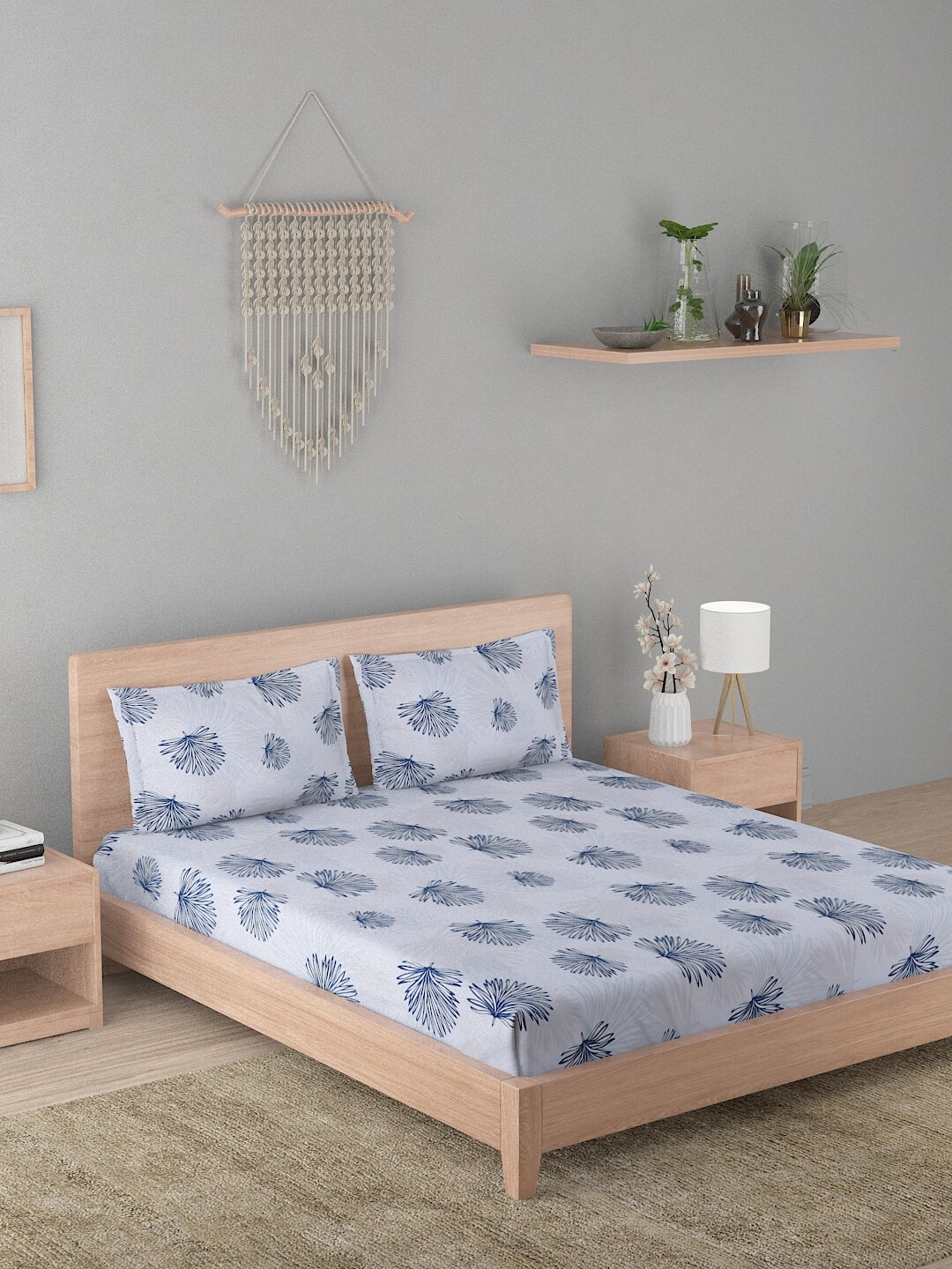 

A Homes Grace Blue Ethnic Motifs 210 TC Queen Bedsheet with 2 Pillow Covers