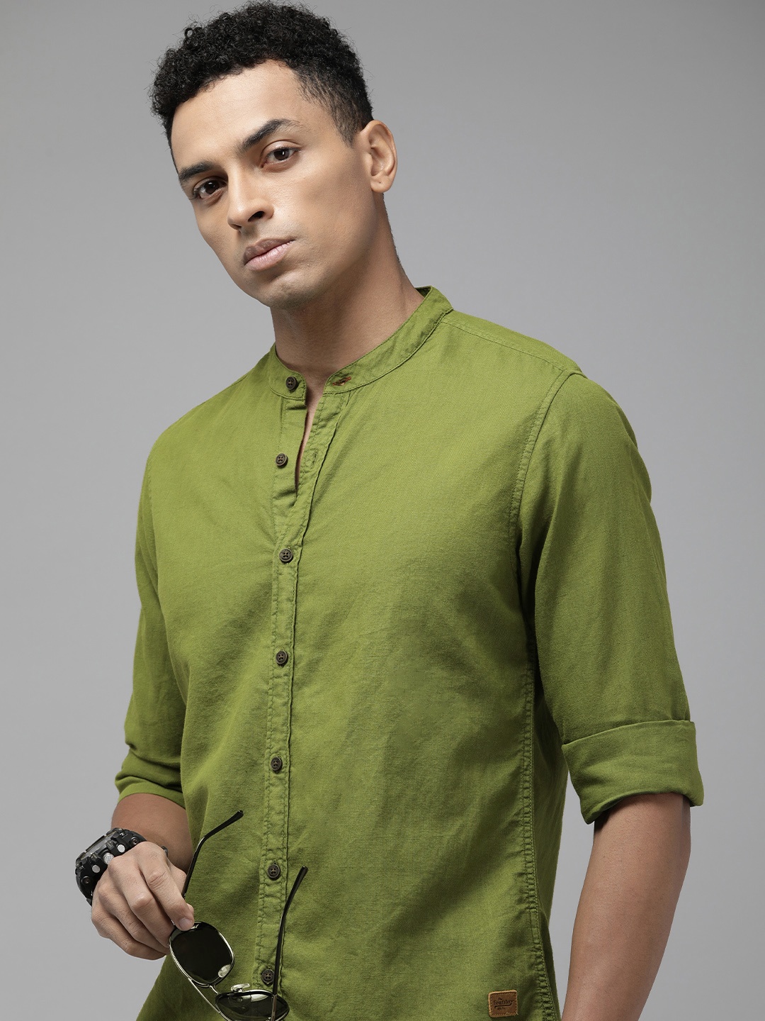 

Roadster Regular Fit Opaque Cotton Linen Casual Shirt, Olive