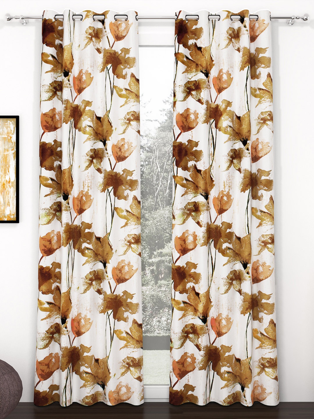 

Story@home Off White & Brown 2-Pieces Floral Door Curtains