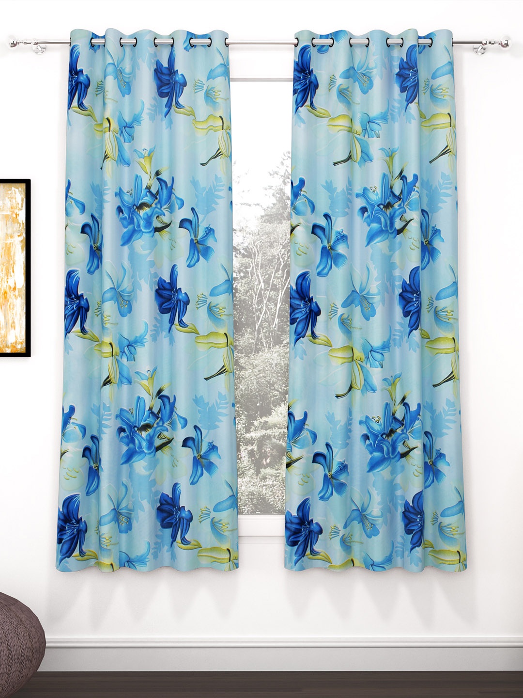 Story@home Blue & Green 2 Pieces Floral Window Curtain
