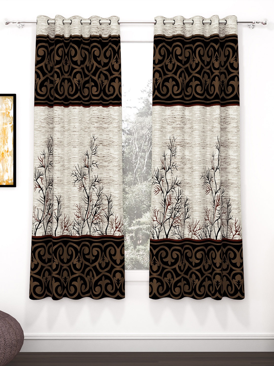 

Story@home Brown & Grey 2 Pieces Ethnic Motifs Window Curtain