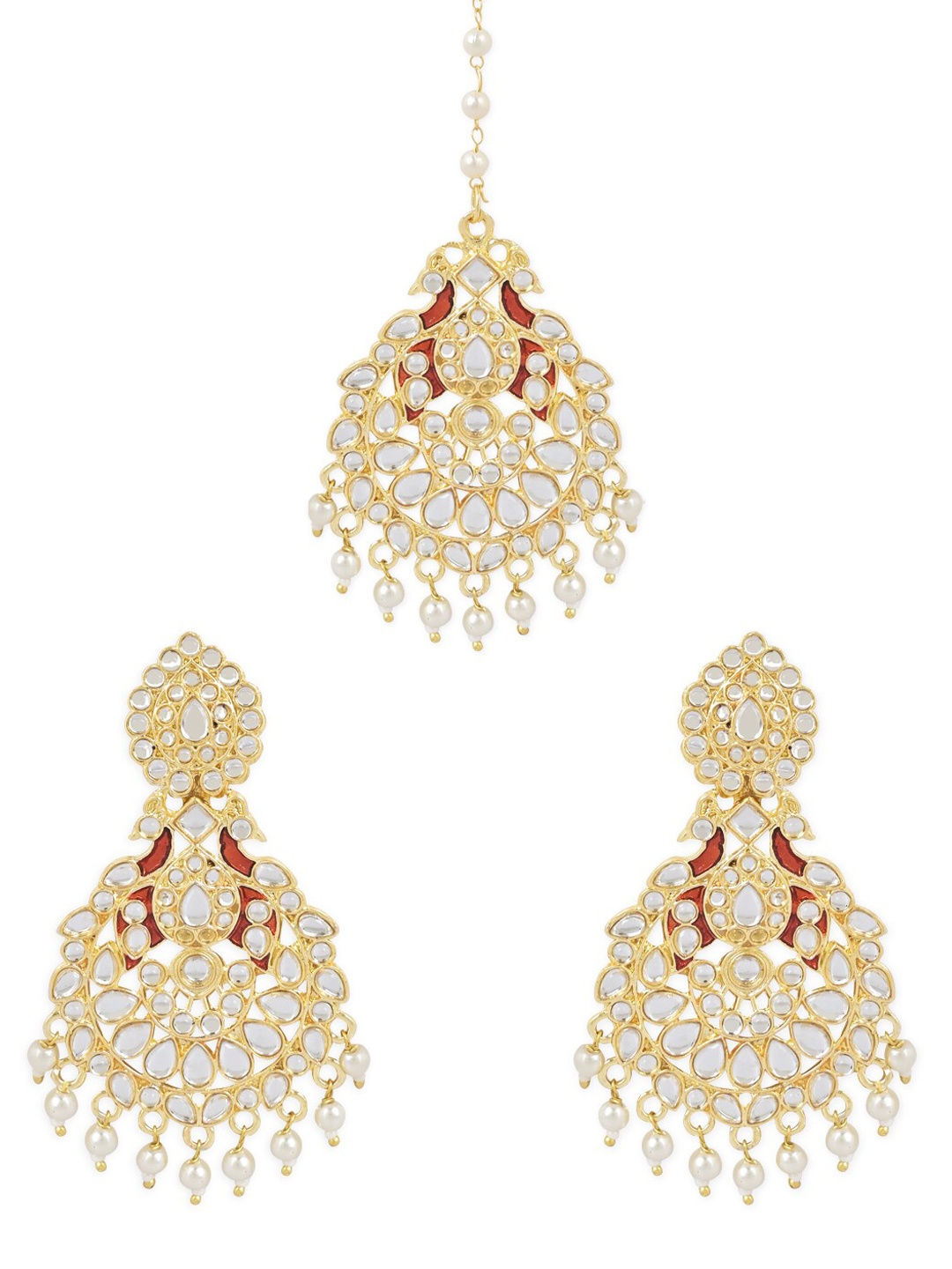 

I Jewels Women Gold-Plated Kundan Studded & Artificial Beaded Jewellery Set