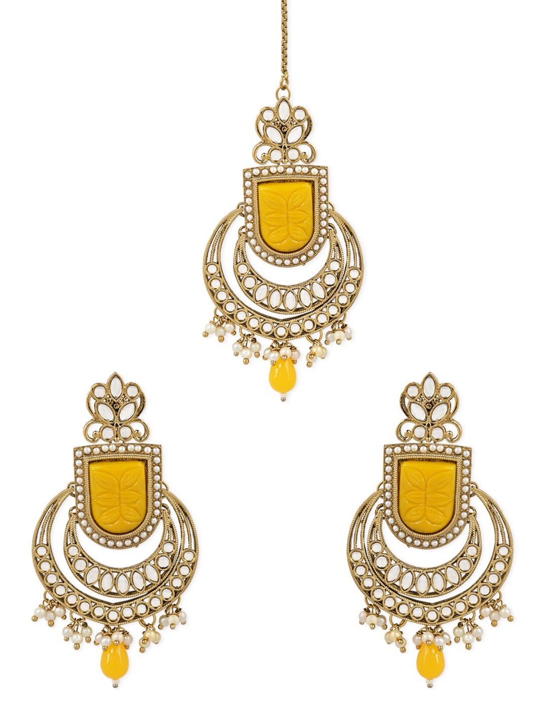 

I Jewels Gold-Plated Kundan Studded Jewellery Set