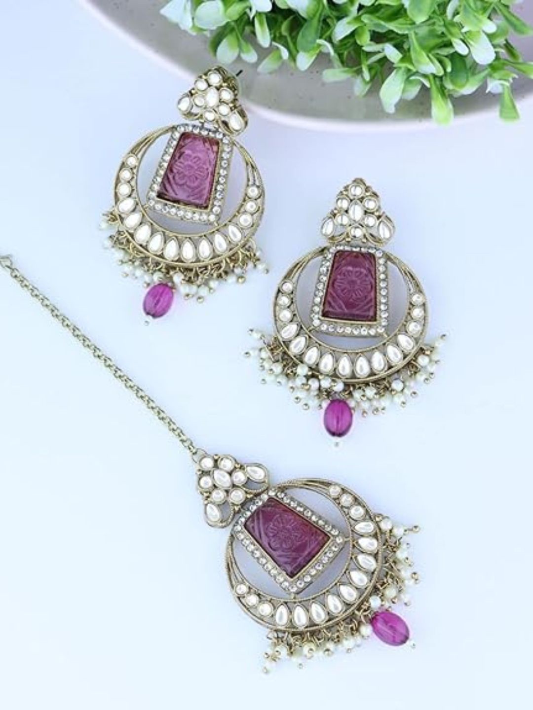 

I Jewels Gold-Plated Kundan Studded Jewellery Set