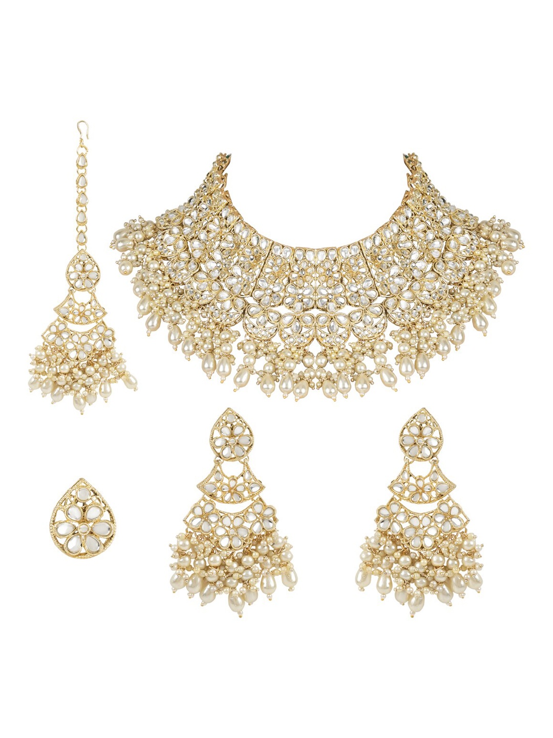 

I Jewels Gold-Plated Kundan-Studded & Beaded Jewellery Set