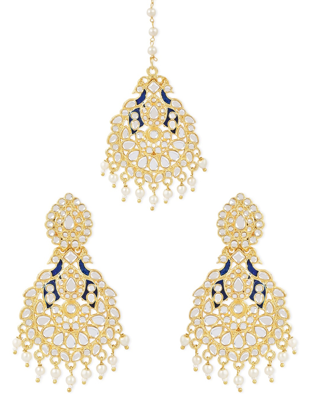 

I Jewels Gold-Plated Kundan-Studded & Beaded Jewellery Set