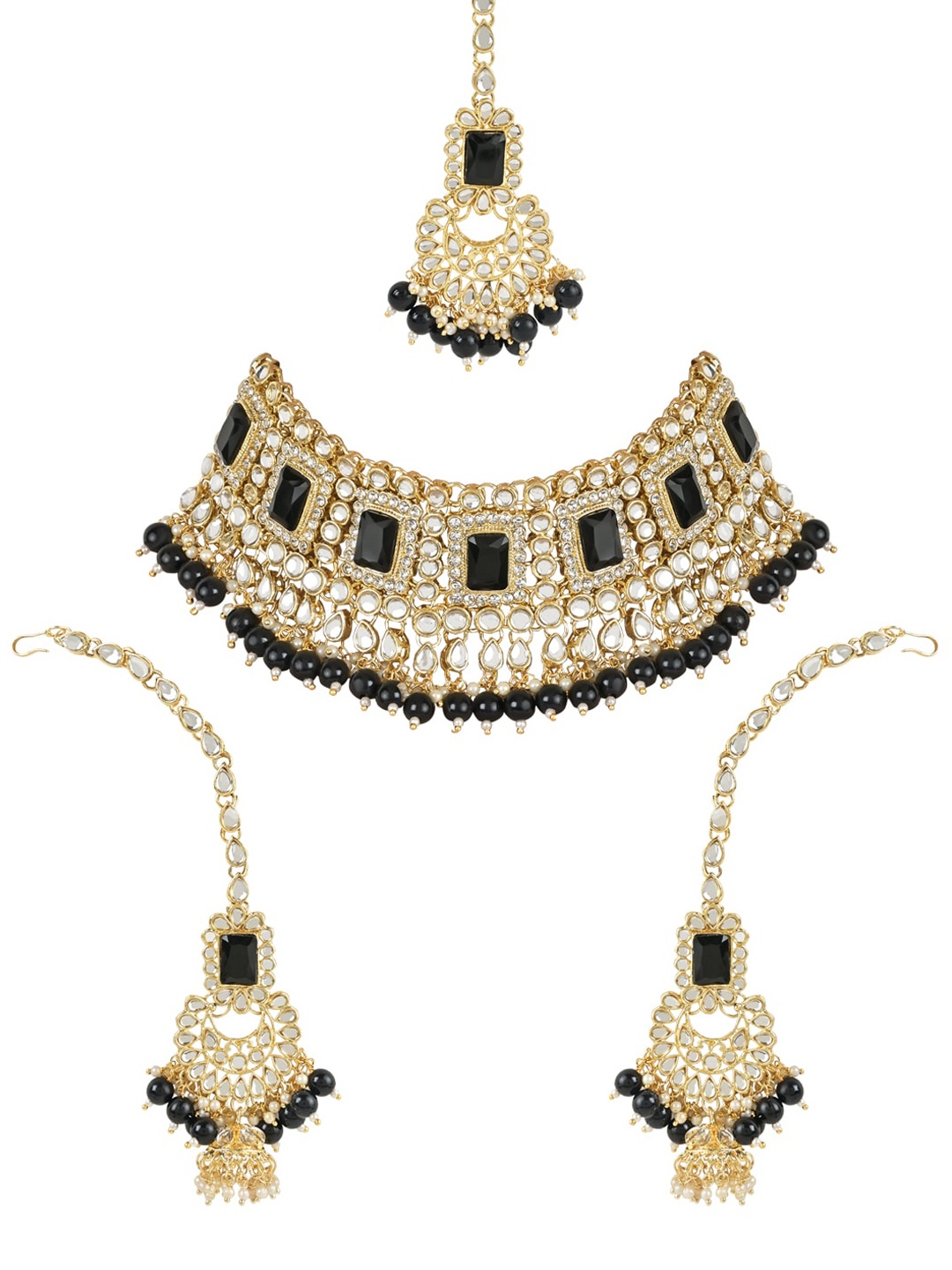 

I Jewels Gold-Plated Kundan-Studded Jewellery Set