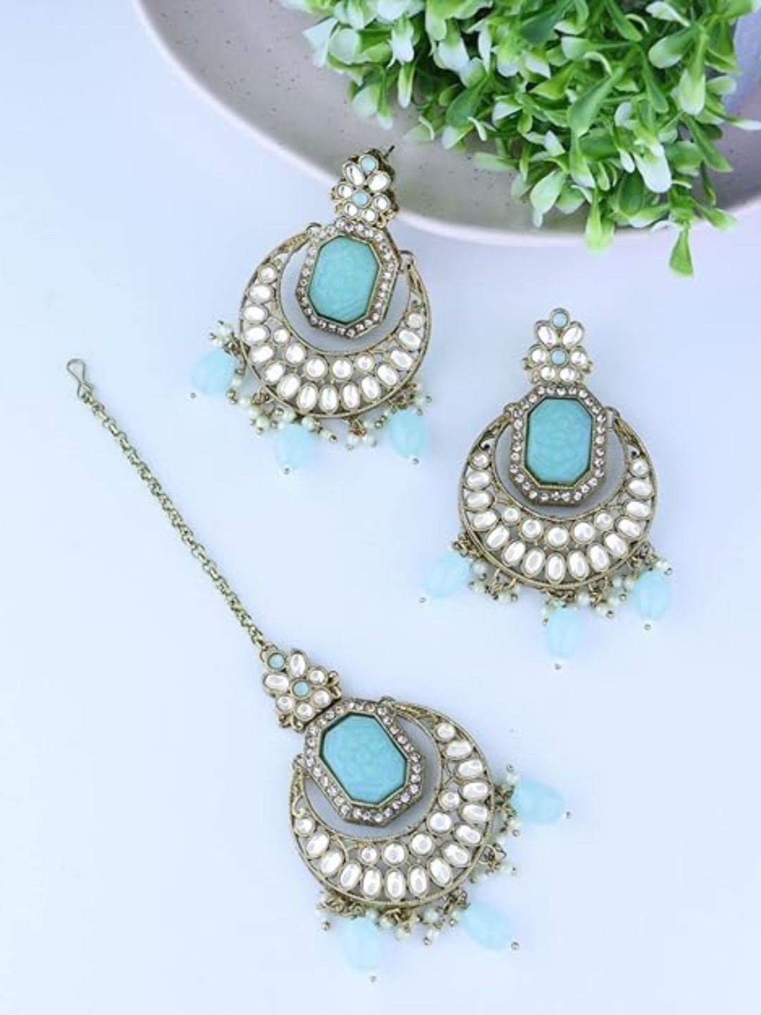 

I Jewels Women Gold-Plated Kundan Studded & Artificial Beads Jewellery Set
