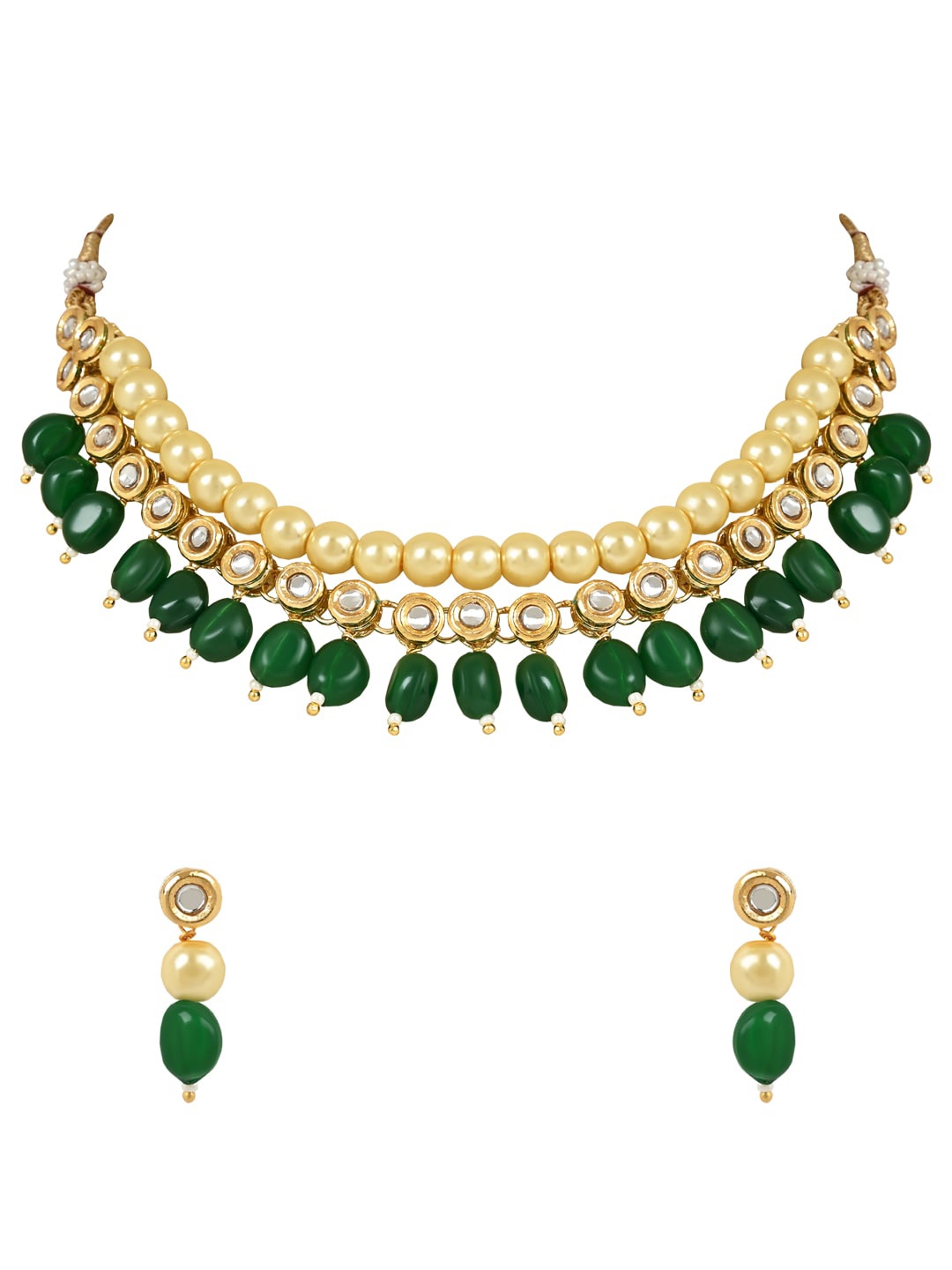 

I Jewels Gold-Plated Kundan-Studded & Beaded Jewellery Set